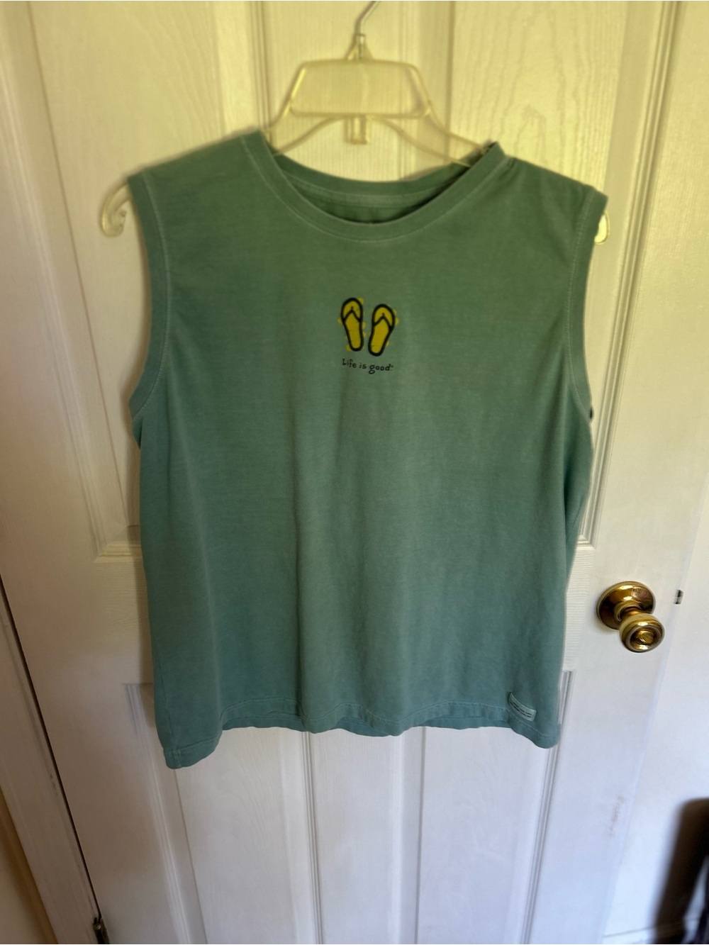 Life Is Good Green Sleeveless Tank with Yellow Flip-Flop Graphic